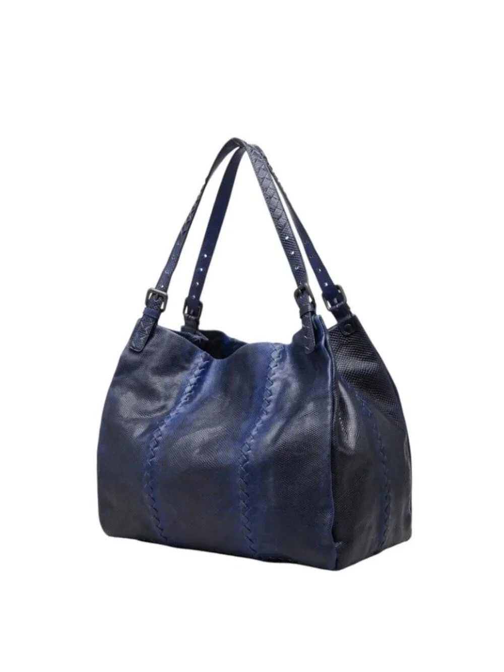 Bottega Veneta Intrecciato Tote Shoulder Bag Blue Watersnake Alpaca
